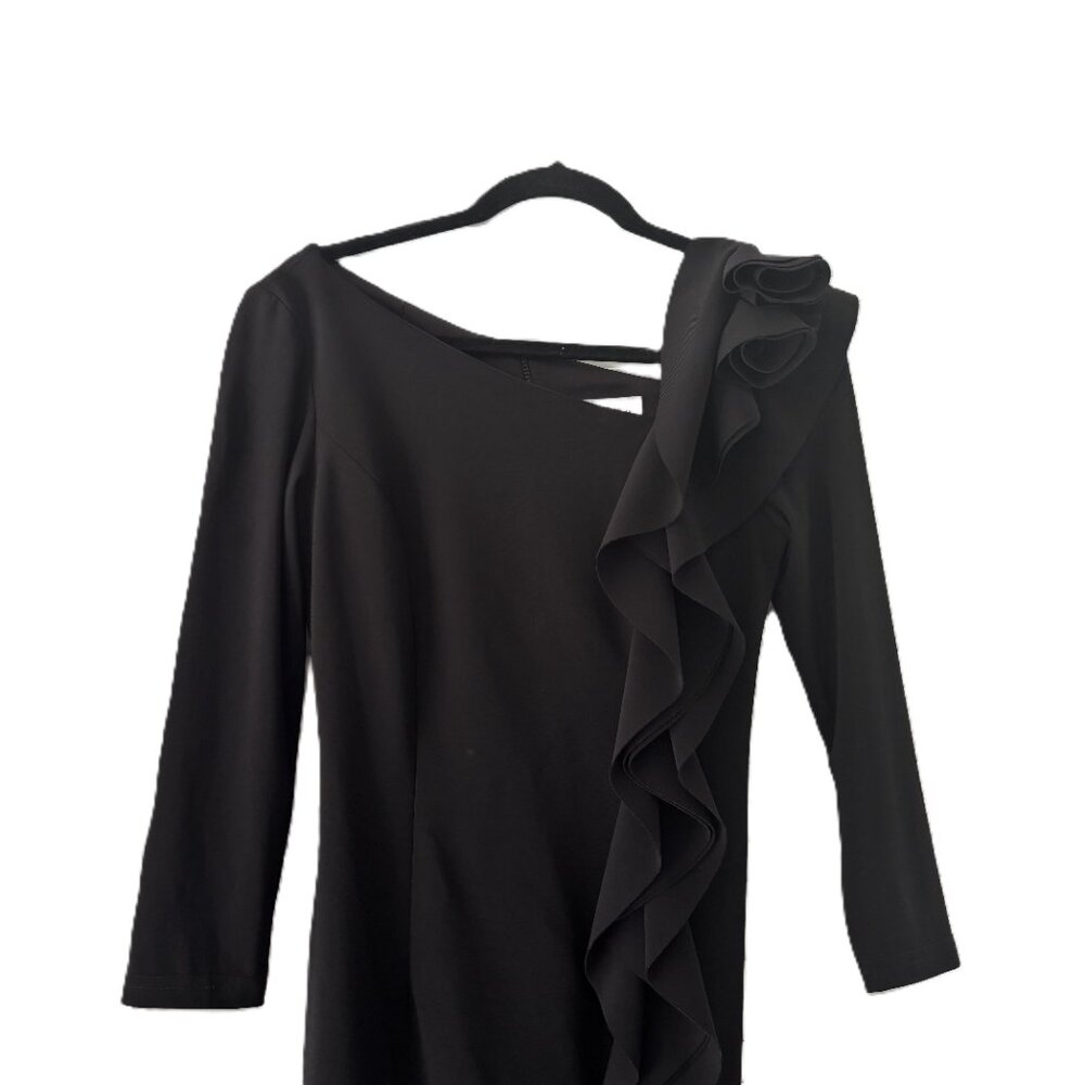 Joseph Ribkoff Black One Shoulder Ruffle Formal Dress Long Sleeve
